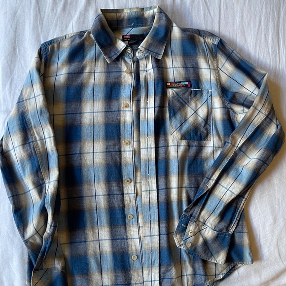 Diesel Tops - Diesel Blue and Cream Plaid Shirt